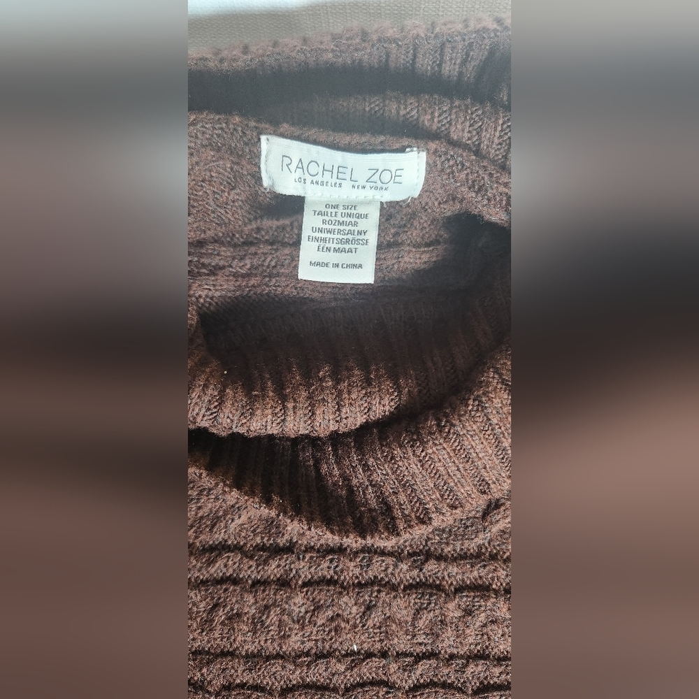 Rachel Zoe Cable Knit Dark Brown Poncho Sweater O/S - Picture 8 of 9